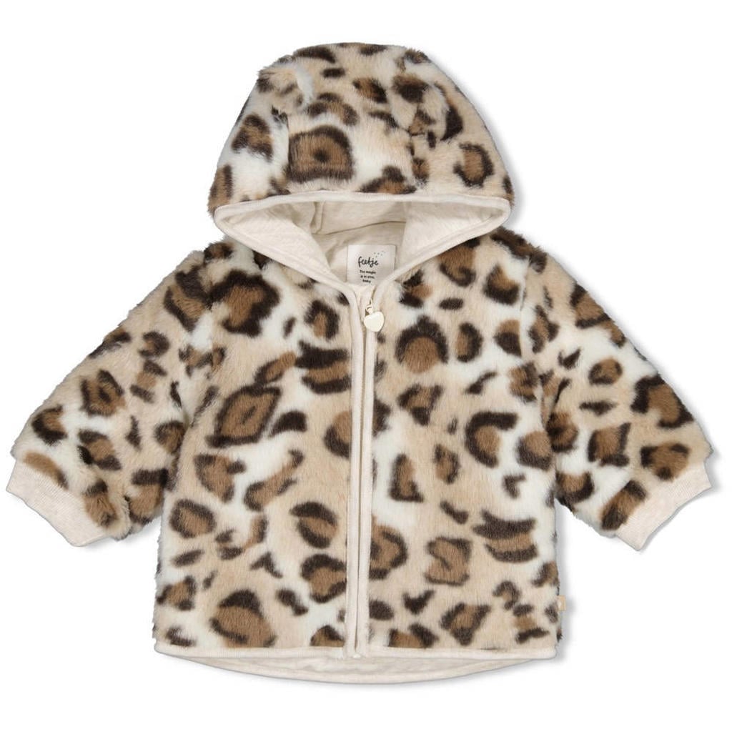 Taupe, bruin en lichtbruine meisjes Feetje imitatiebinten jas Dress to Impress met lange mouwen, capuchon en ritssluiting