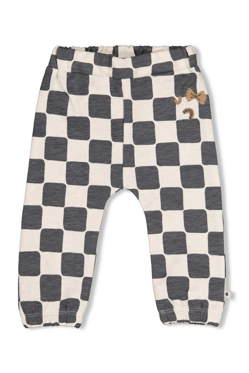Antraciete jongens Feetje broek Pasta Party offwhite van katoen-polyester met relaxed, regular waist en ruitenprint