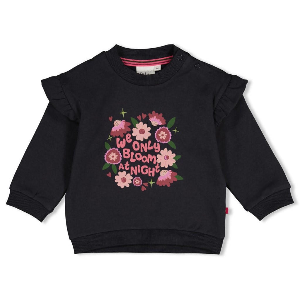 Feetje sweater Moon Flower donkerblauw/roze