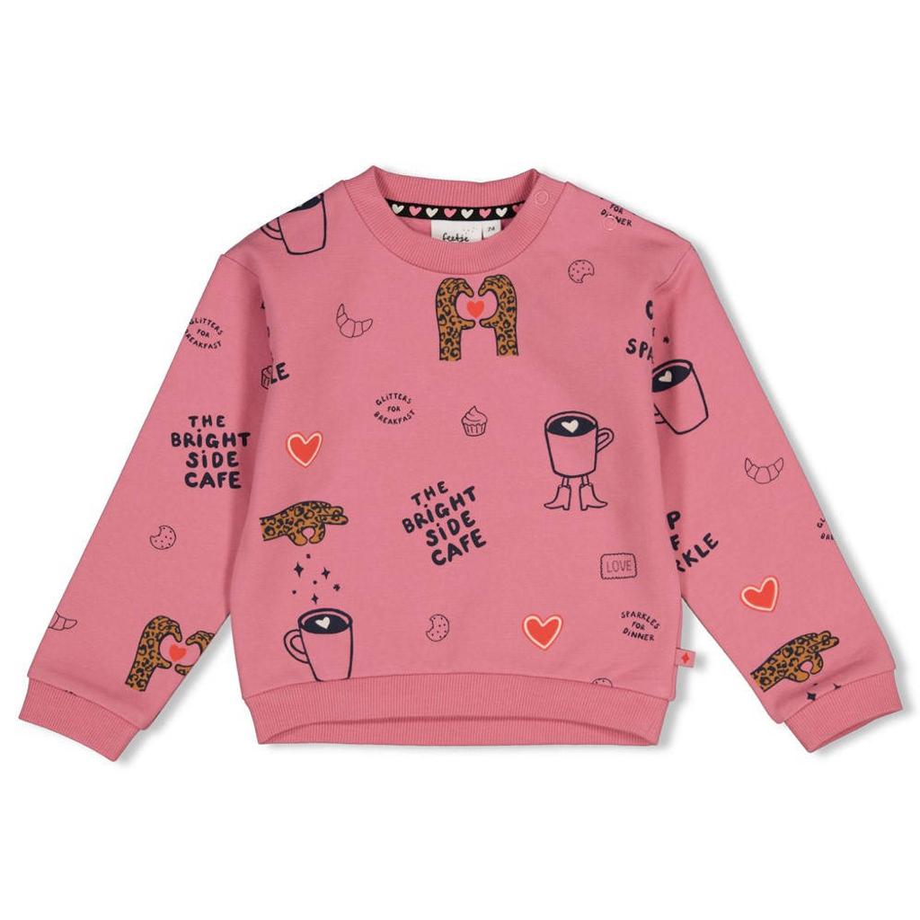 Roze meisjes Feetje sweater City Chic van stretchkatoen met lange mouwen, ronde hals en drukknoopsluiting