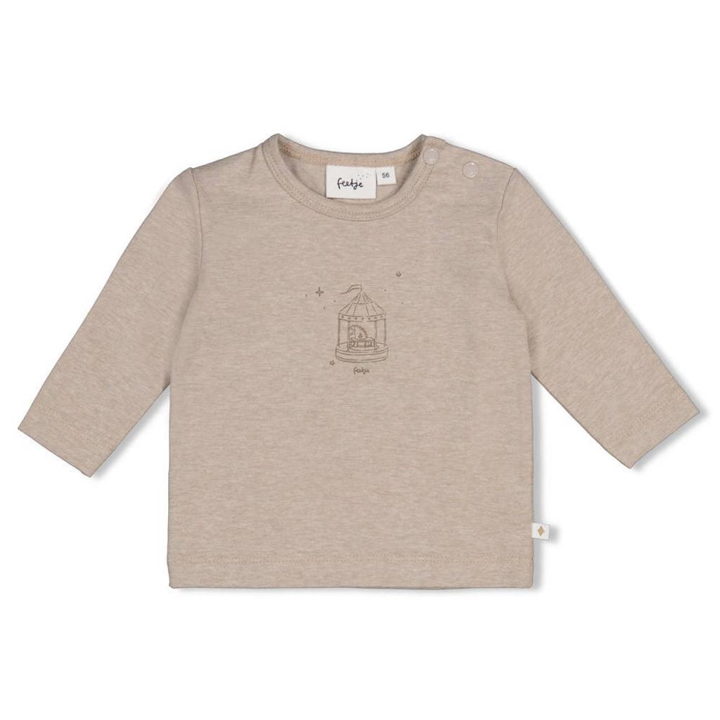 Beige jongens en meisjes Feetje longsleeve The Cuddle Company van stretchkatoen met printopdruk, lange mouwen, ronde hals en drukknoopsluiting