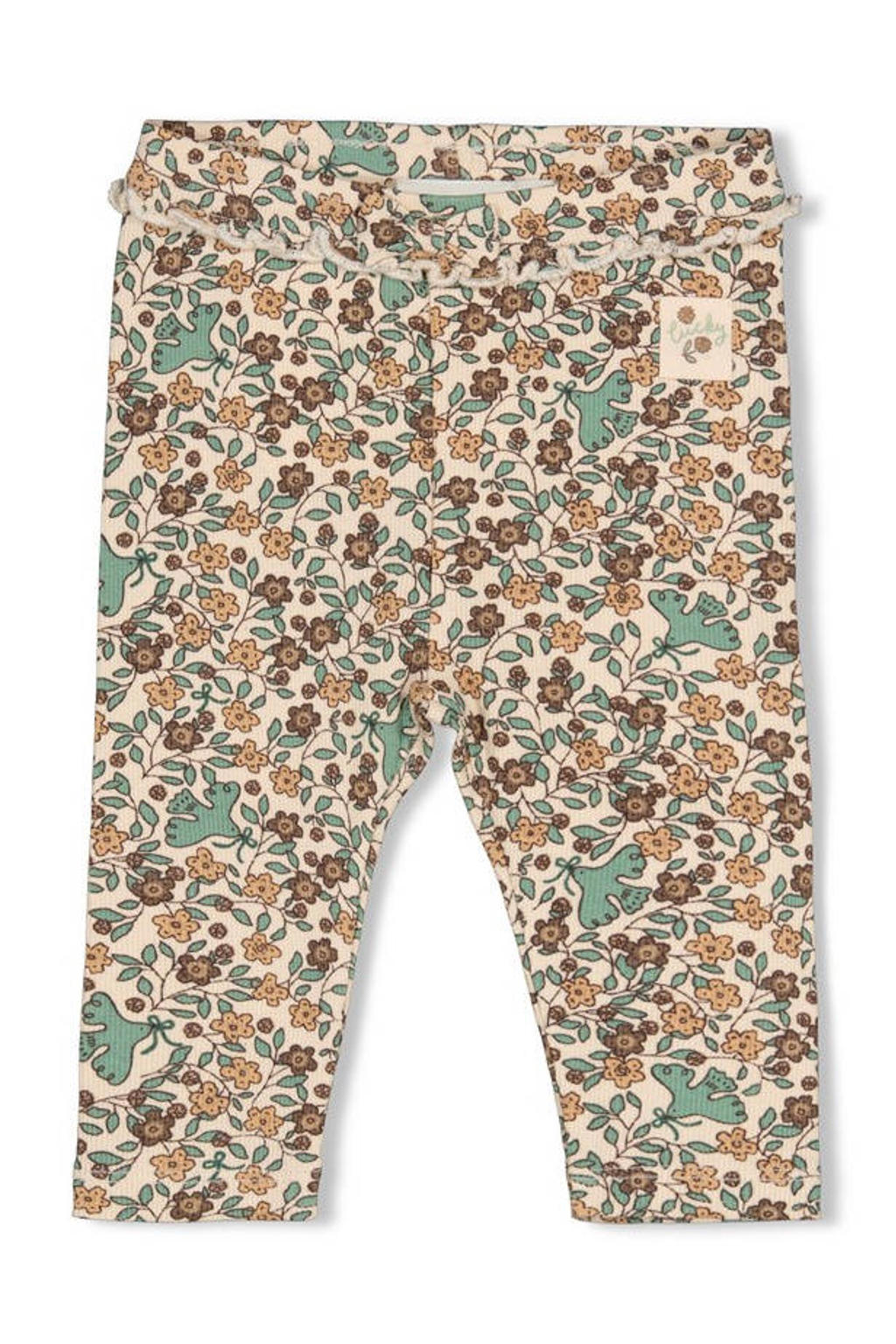 Beige, groen en bruine meisjes Feetje legging Lucky Bloombird van stretchkatoen met slim fit, elastische tailleband en bloemenprint