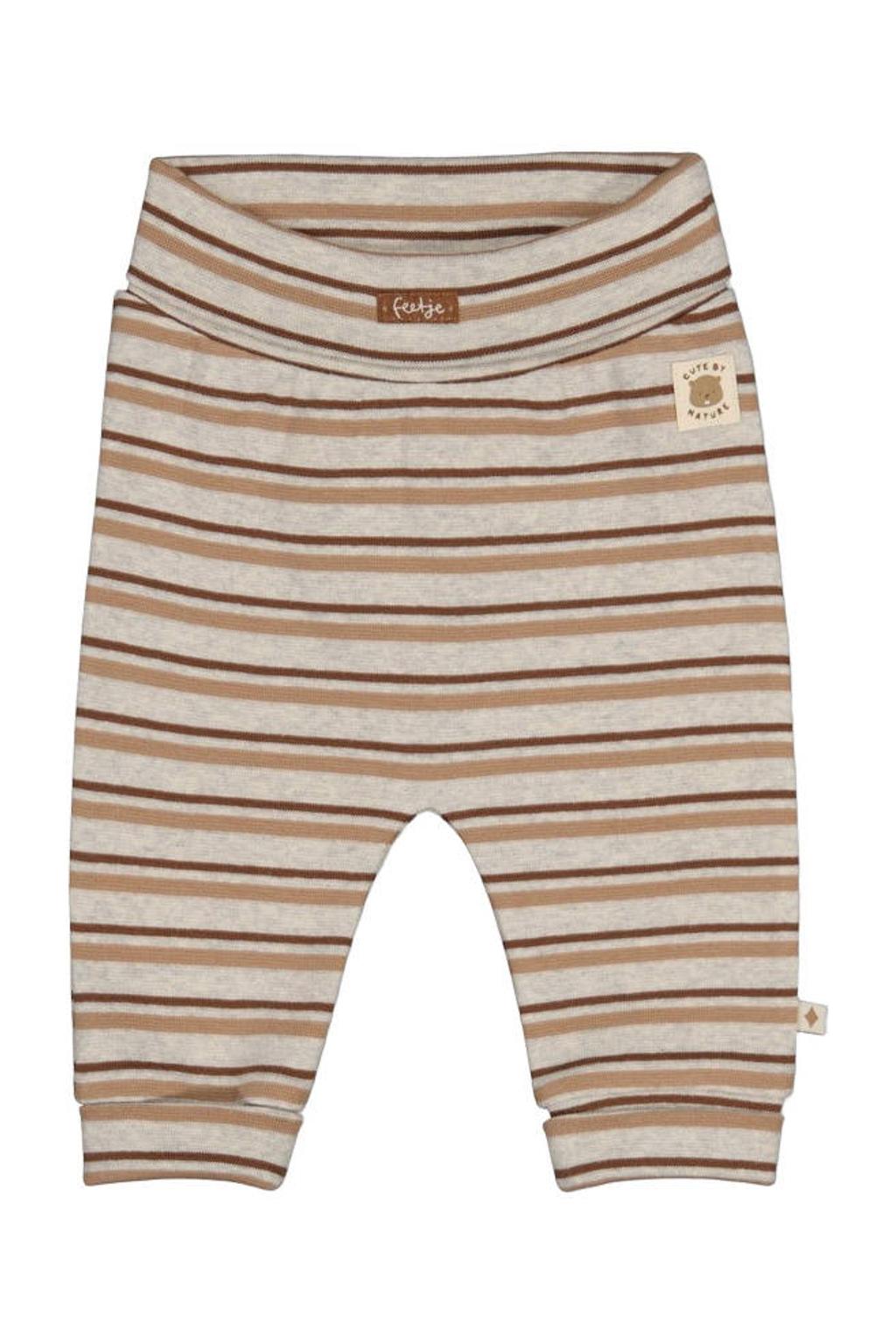 Grijs en bruine jongens Feetje babybroek Tiny Timber Tales van stretchkatoen met relaxed, elastische tailleband en strepenprint