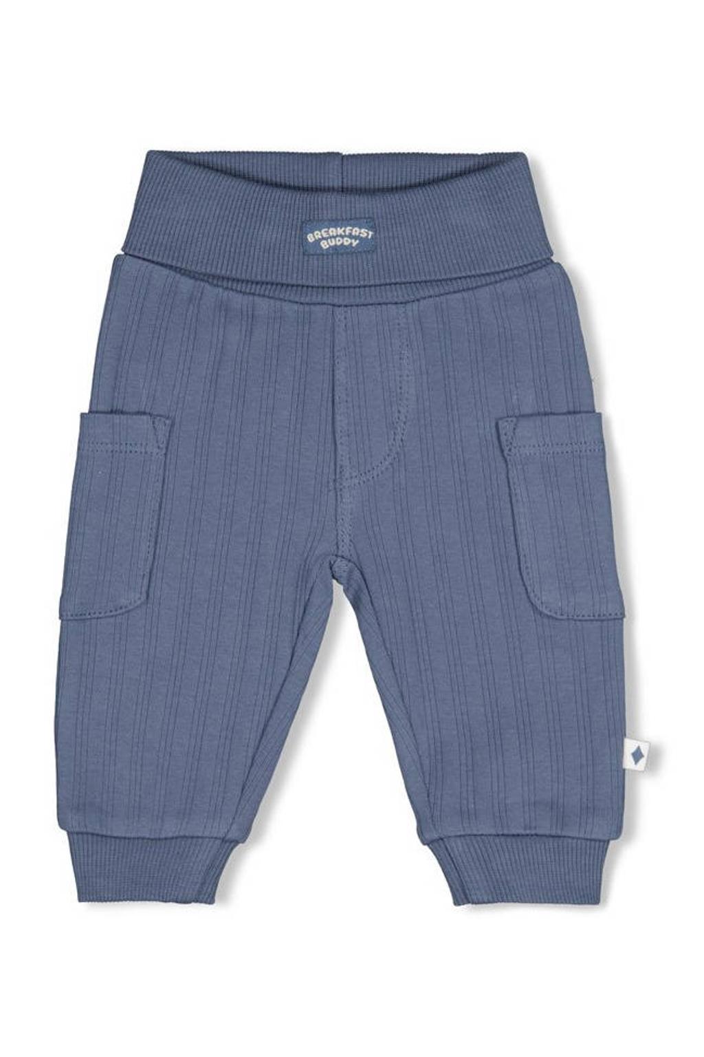 Blauwe jongens Feetje babybroek Breakfast Buddy van stretchkatoen met regular fit, elastische tailleband en strepenprint