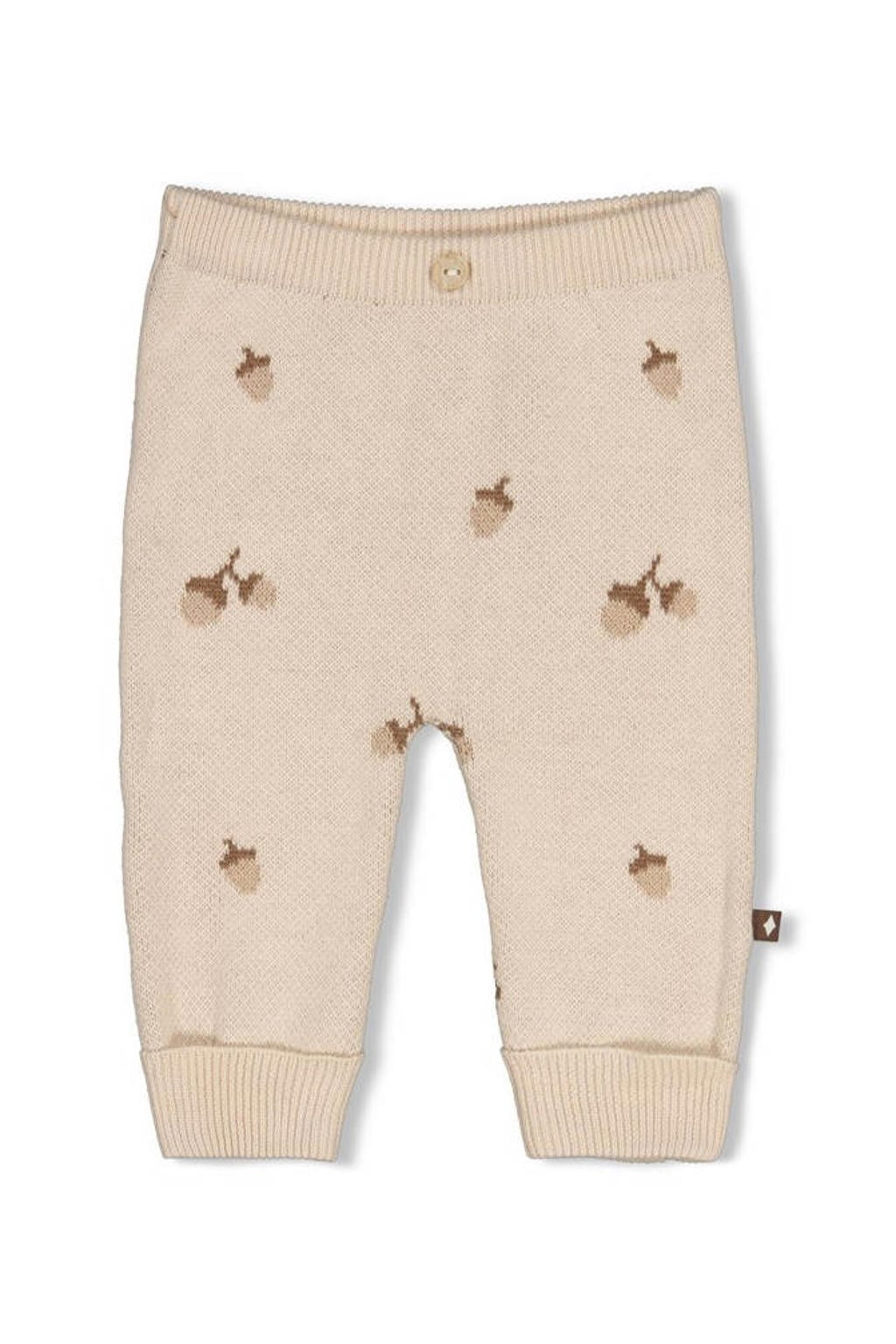 Zandkleurige Feetje katoenen regular fit jacquard babybroek met elastische tailleband