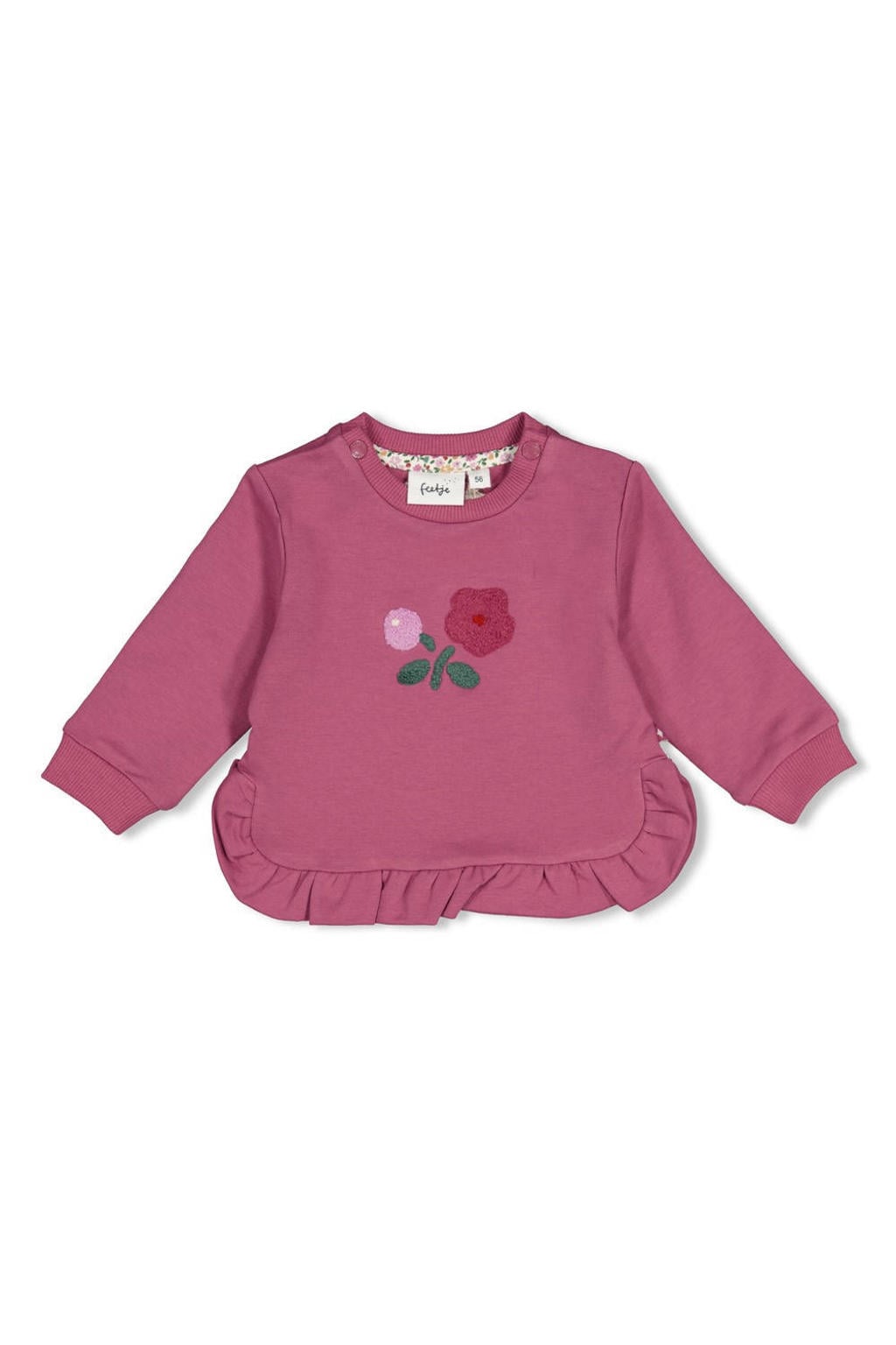 Fuchsia meisjes Feetje sweater Afternoon Tea van stretchkatoen met printopdruk, lange mouwen, ronde hals, drukknoopsluiting en patches