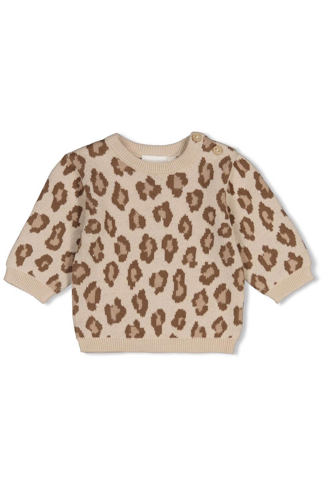 Feetje gebreide sweater met panterprint - zand