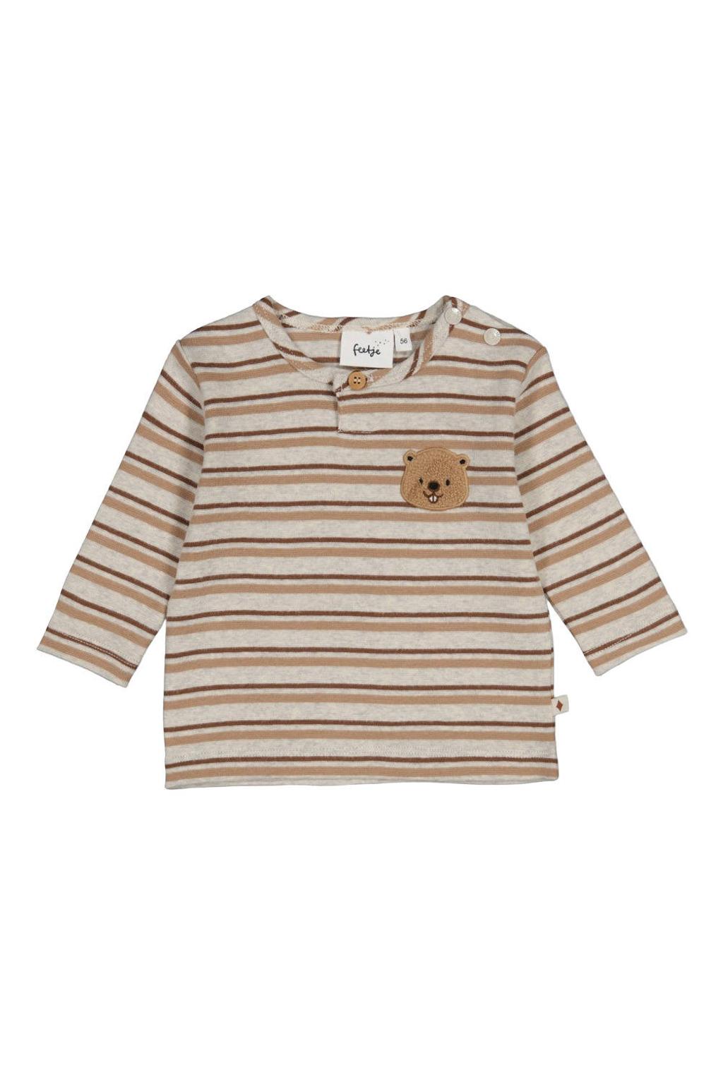 Grijs melange, grijs en bruine jongens Feetje longsleeve Tiny Timber Tales melange van stretchkatoen met strepenprint, lange mouwen en knoopsluiting