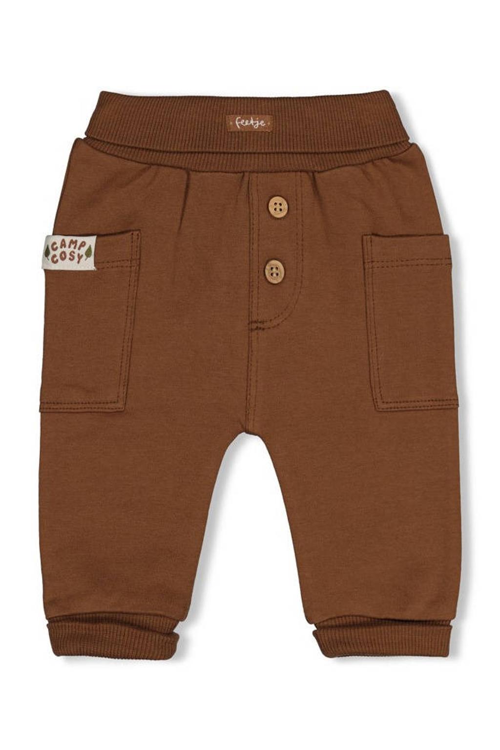 Bruine jongens Feetje babybroek Tiny Timber Tales van stretchkatoen met regular fit, elastische tailleband en effen