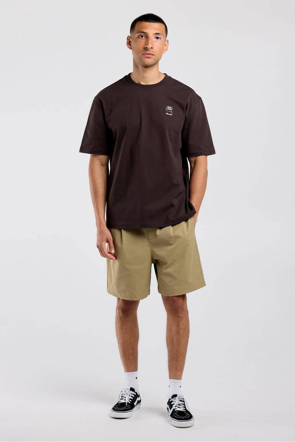 Bruine heren America Today oversized T-shirt van katoen met backprint, korte mouwen en ronde hals