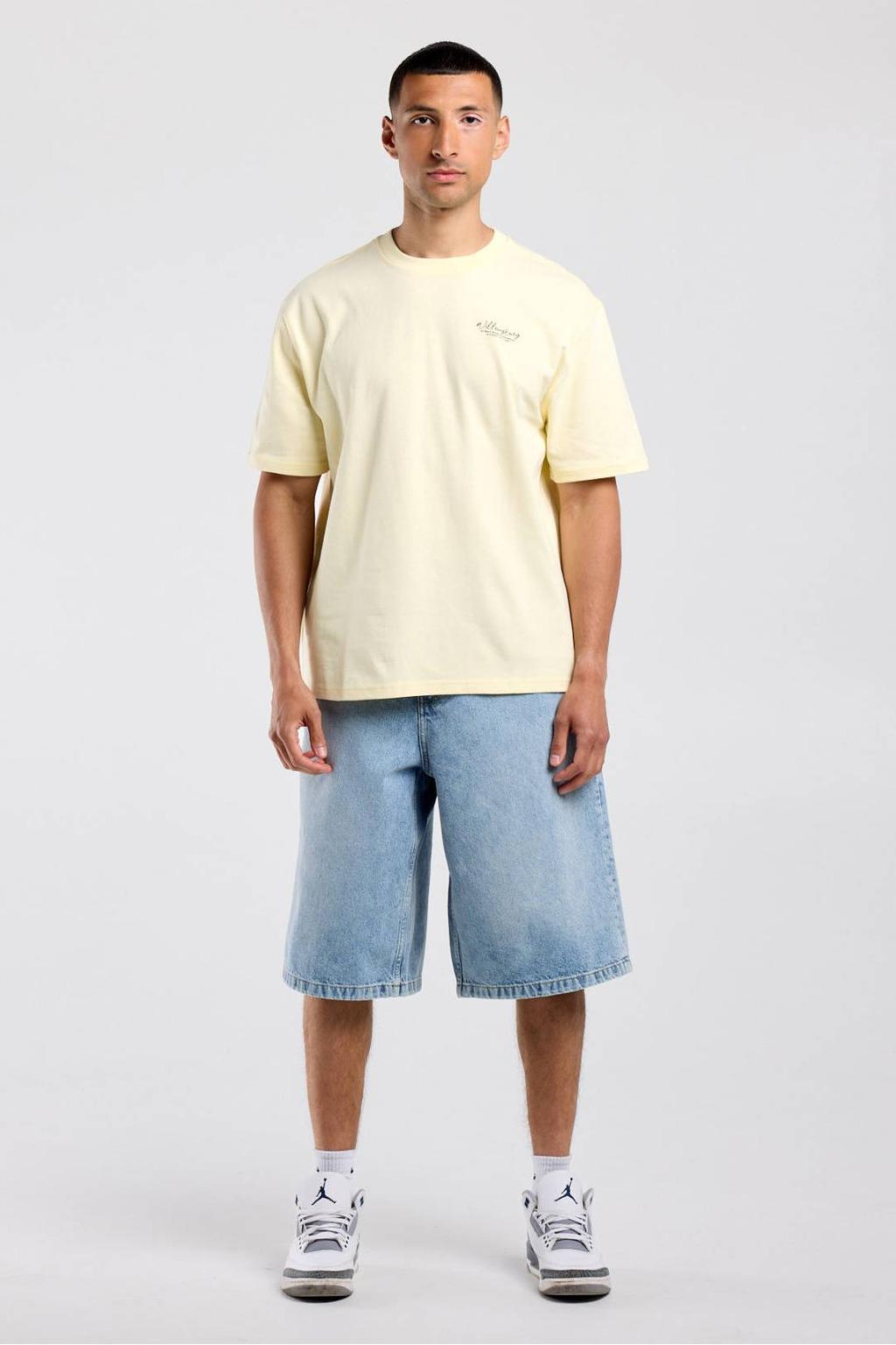 Lichtgele heren America Today oversized T-shirt van katoen met backprint, korte mouwen en ronde hals
