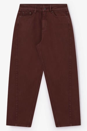 barrel jeans met riemlussen - donkerbruin