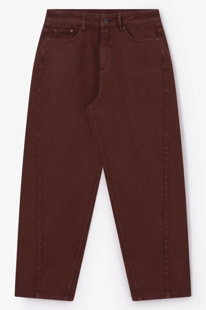 barrel jeans met riemlussen - donkerbruin