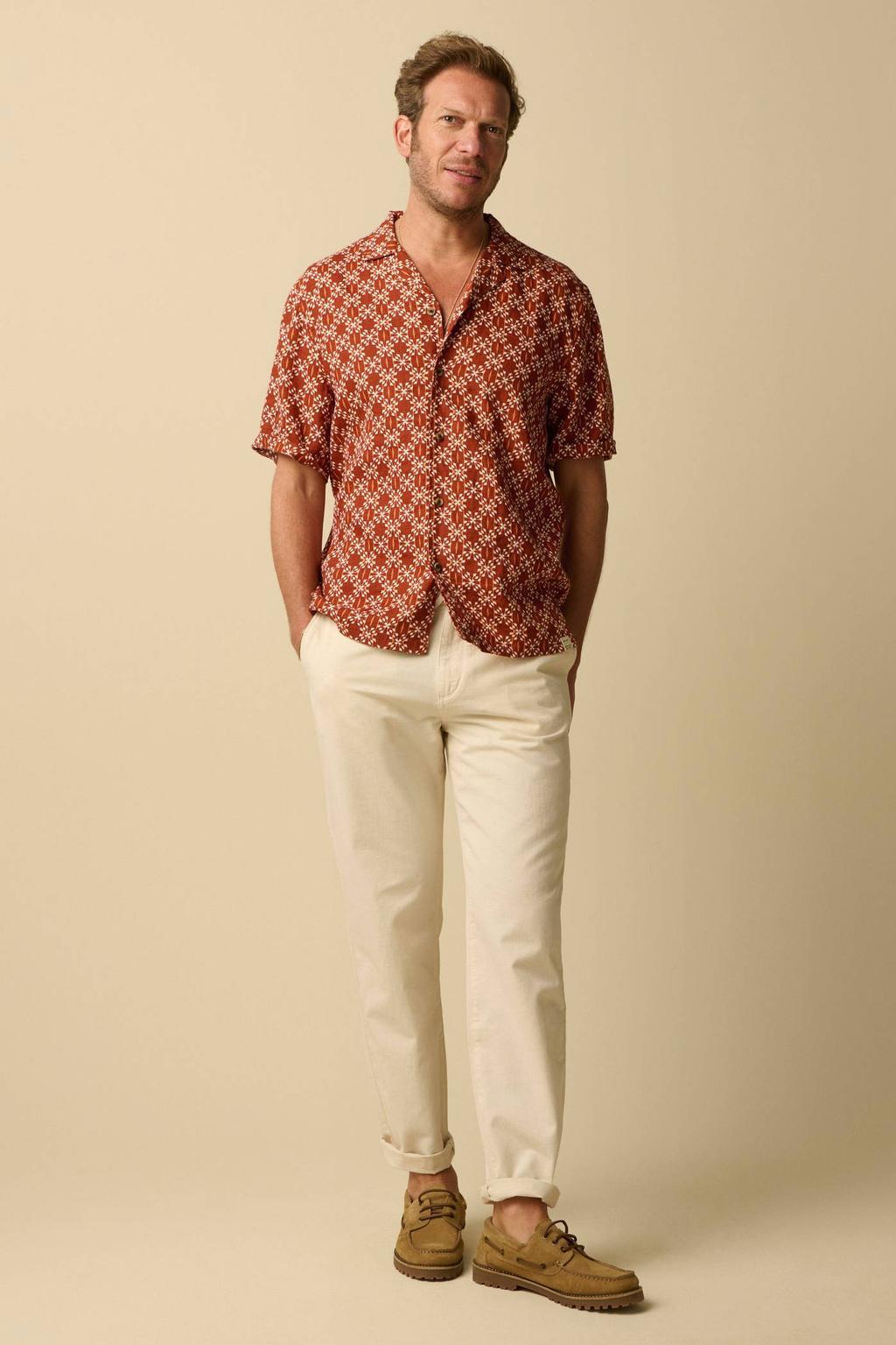 Sissy-Boy linnen regular fit overhemd met print - donkerrood