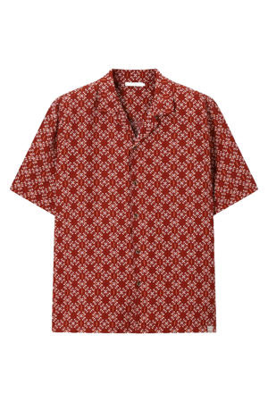 linnen regular fit overhemd met print - donkerrood