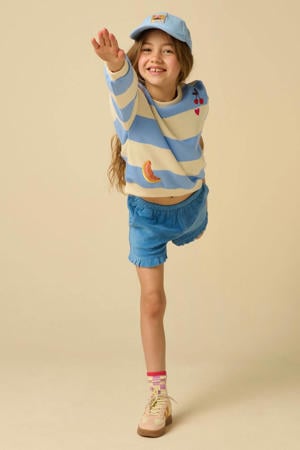 gestreepte sweater met borduursels - blauw
