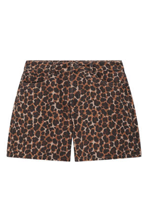 straight leg denim short met panterprint - bruin