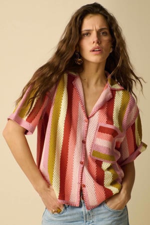 gebreid gestreept vest met crochet - meerkleurig