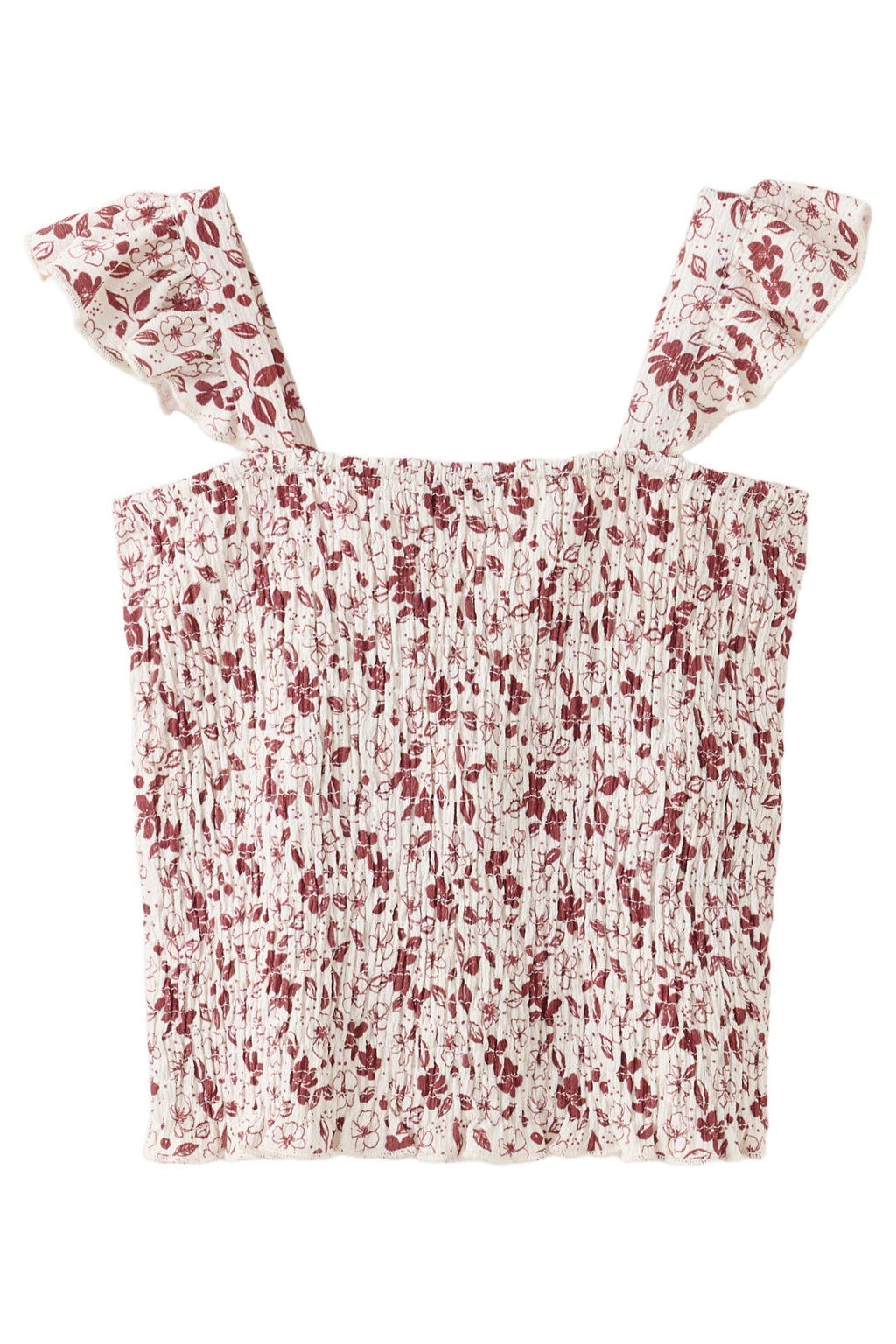 Mango Kids gebloemde mouwloze top met ruches en smockwerk - donkerrood