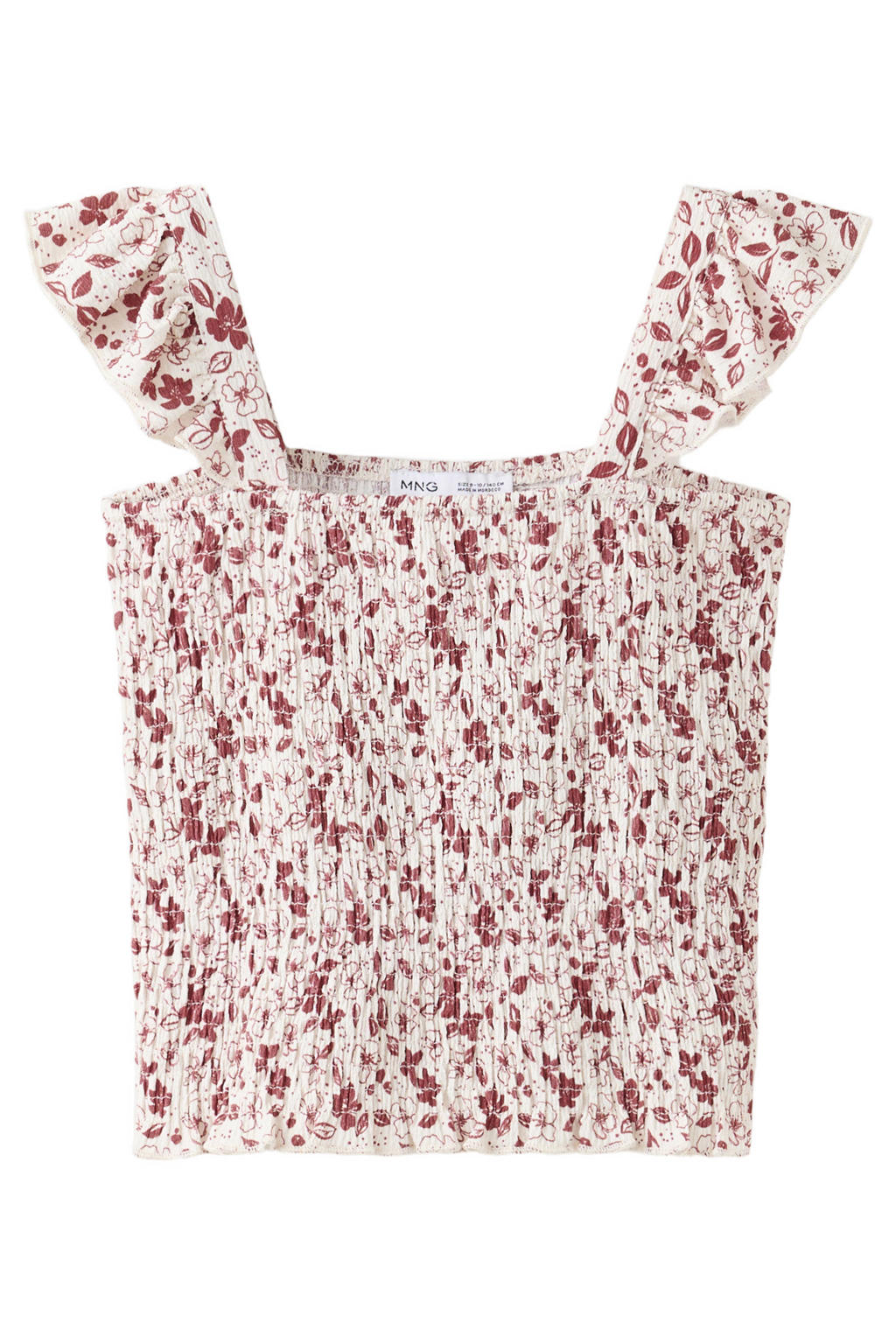 Donkerrood en witte meisjes Mango Kids gebloemde mouwloze top en smockwerk van polyester met vierkante hals en ruches