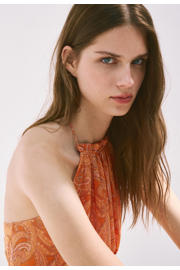 thumbnail: Mango korte halterjurk met open rug en paisley - oranje