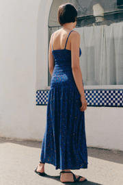 thumbnail: MANGO TEEN maxi jurk met print en smockwerk - marineblauw