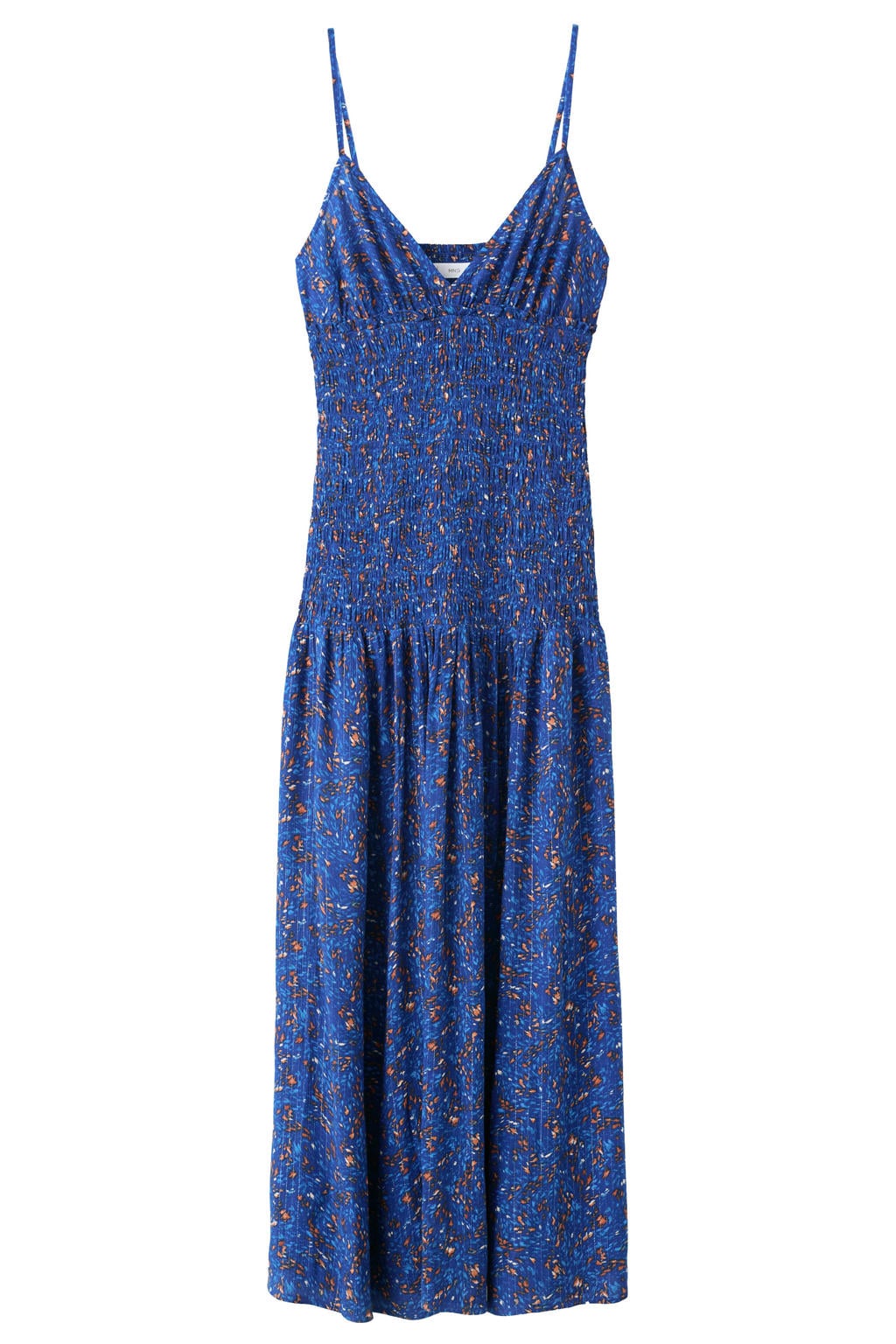 MANGO TEEN maxi jurk met print en smockwerk - marineblauw