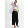 Mango wide leg regular waist broek met linnen - zwart