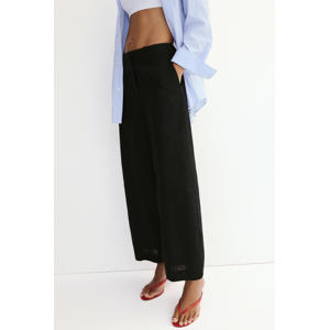 wide leg regular waist broek met linnen - zwart