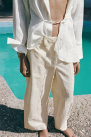 thumbnail: Mango wide leg broek met linnen - beige