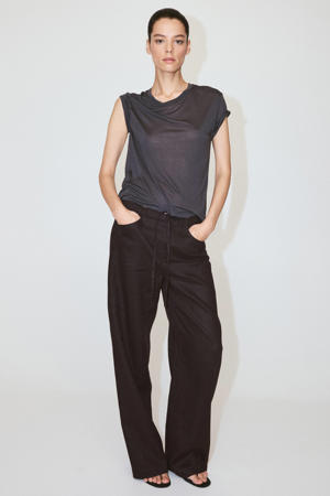 straight leg broek met linnen - bruin