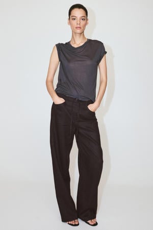 straight leg broek met linnen - bruin
