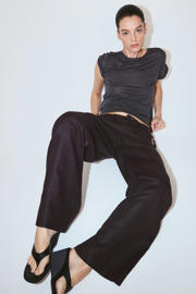 thumbnail: Mango straight leg broek met linnen - bruin