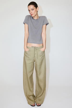 straight leg broek met linnen - lichtkaki