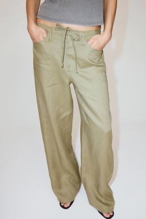 straight leg broek met linnen - lichtkaki