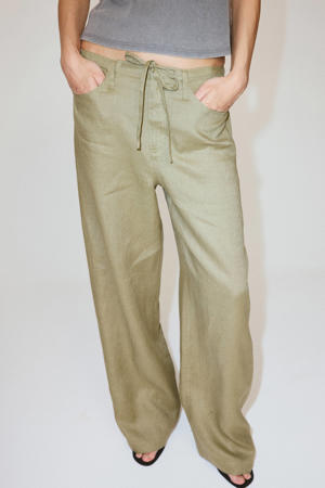 straight leg broek met linnen - lichtkaki