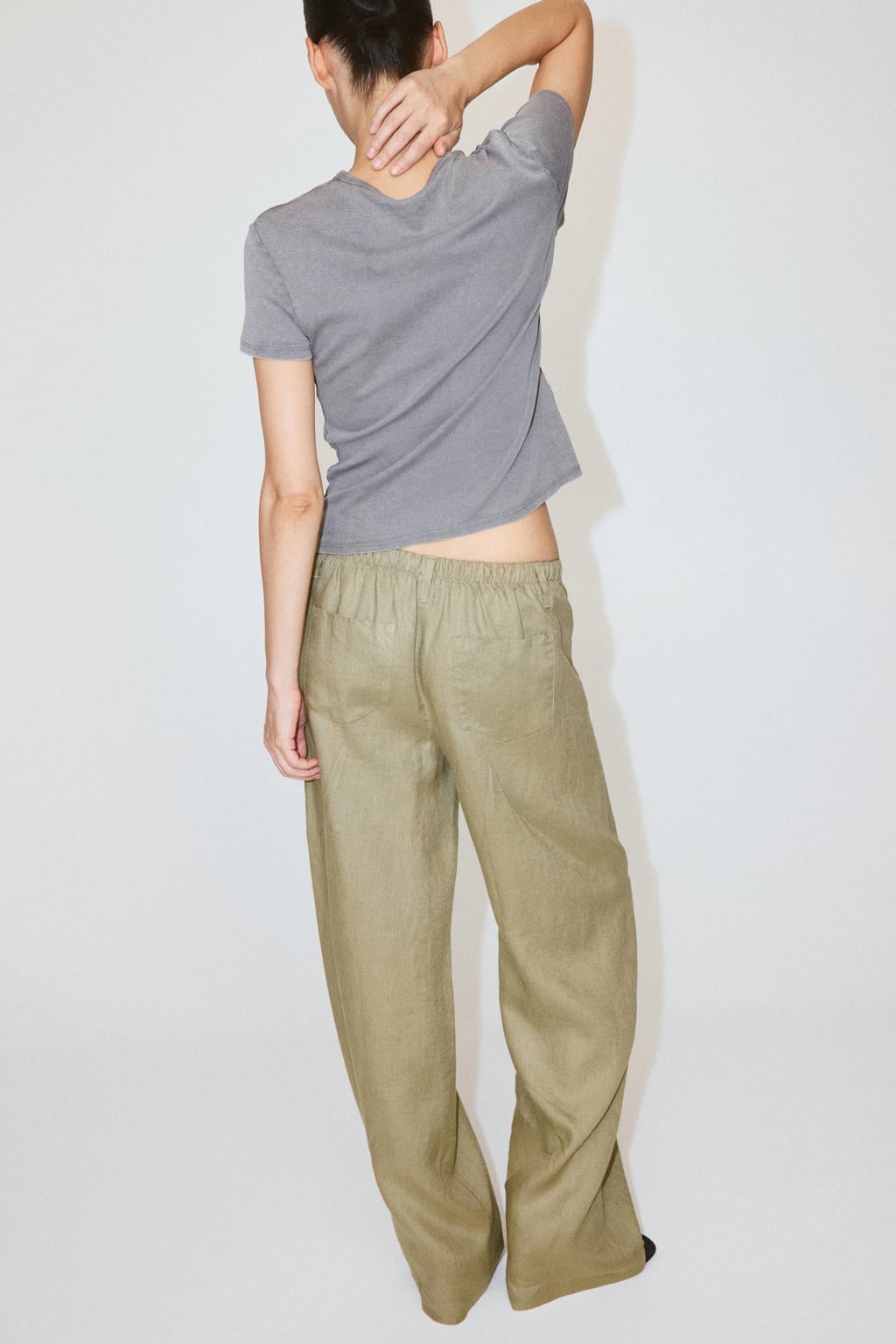 Mango straight leg broek met linnen - lichtkaki