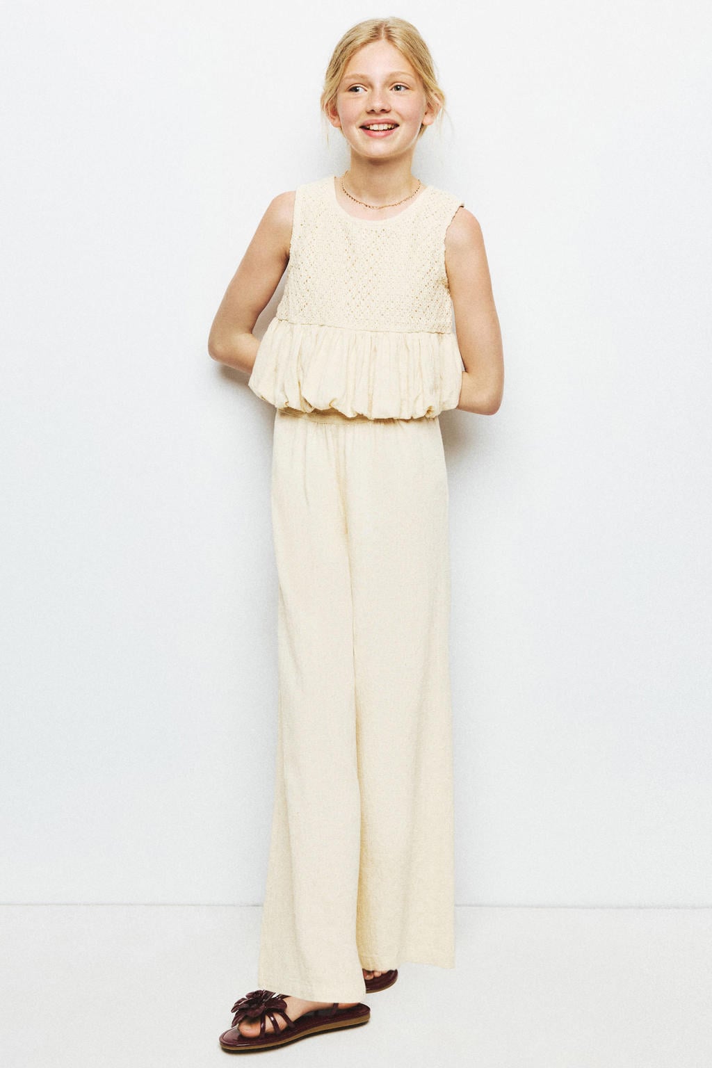 Mango Kids cropped gehaakte top - beige