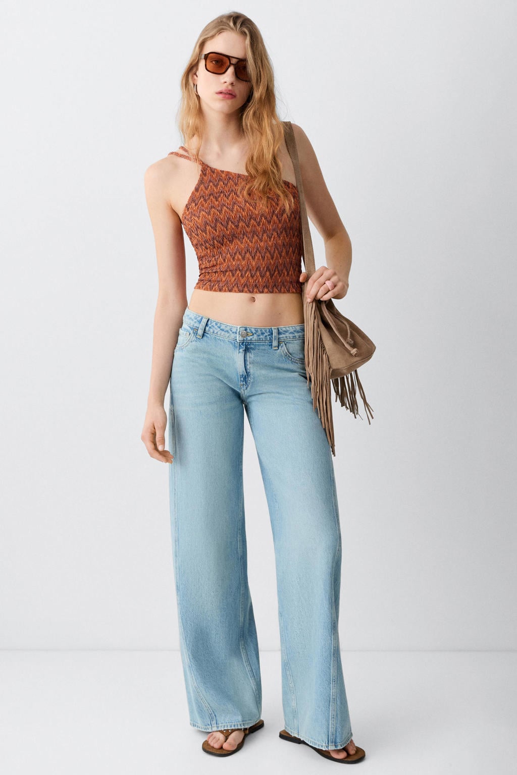 MANGO TEEN cropped top met smockwerk en print - donkeroranje