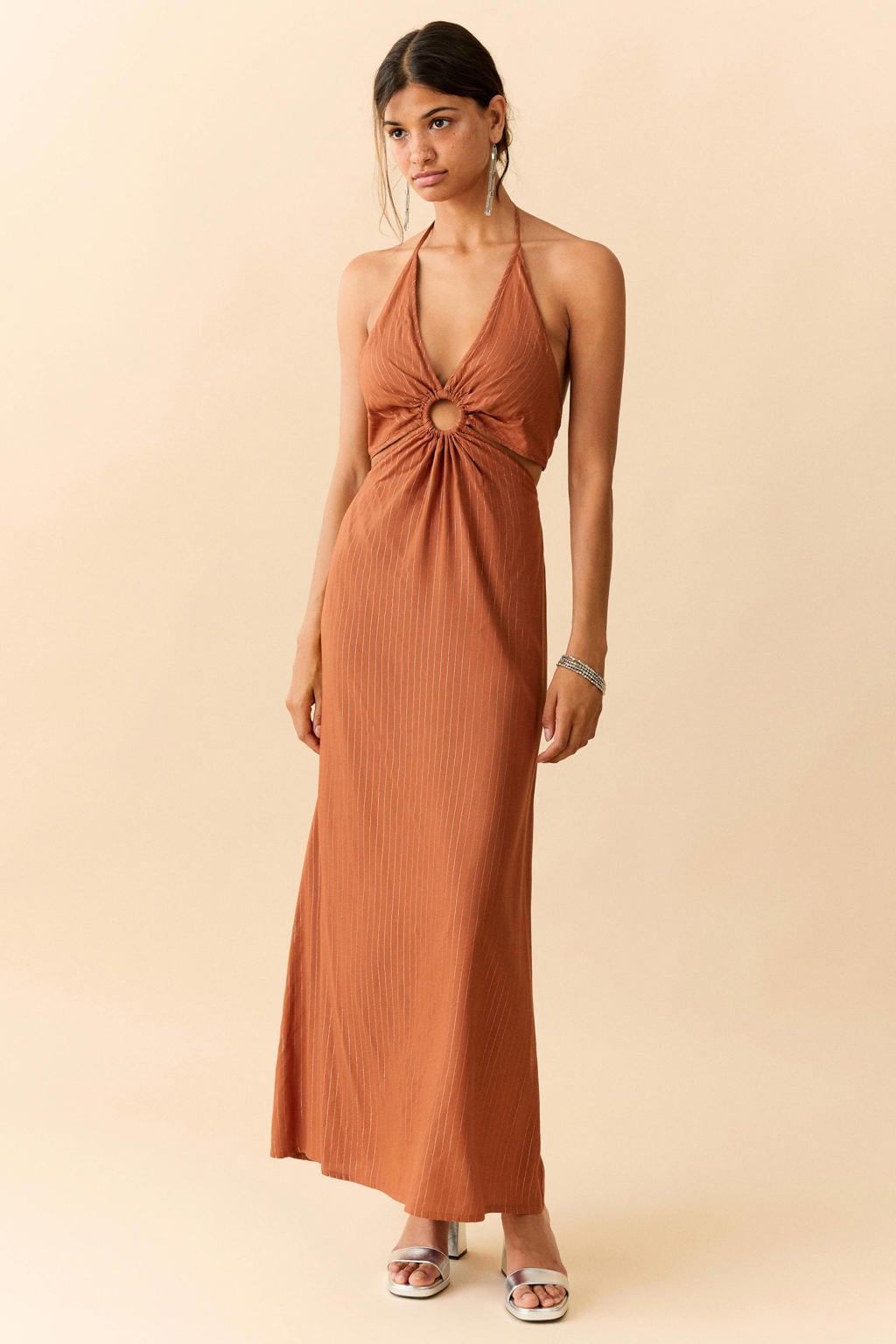 MANGO TEEN halter maxi jurk met cut-out - oranje