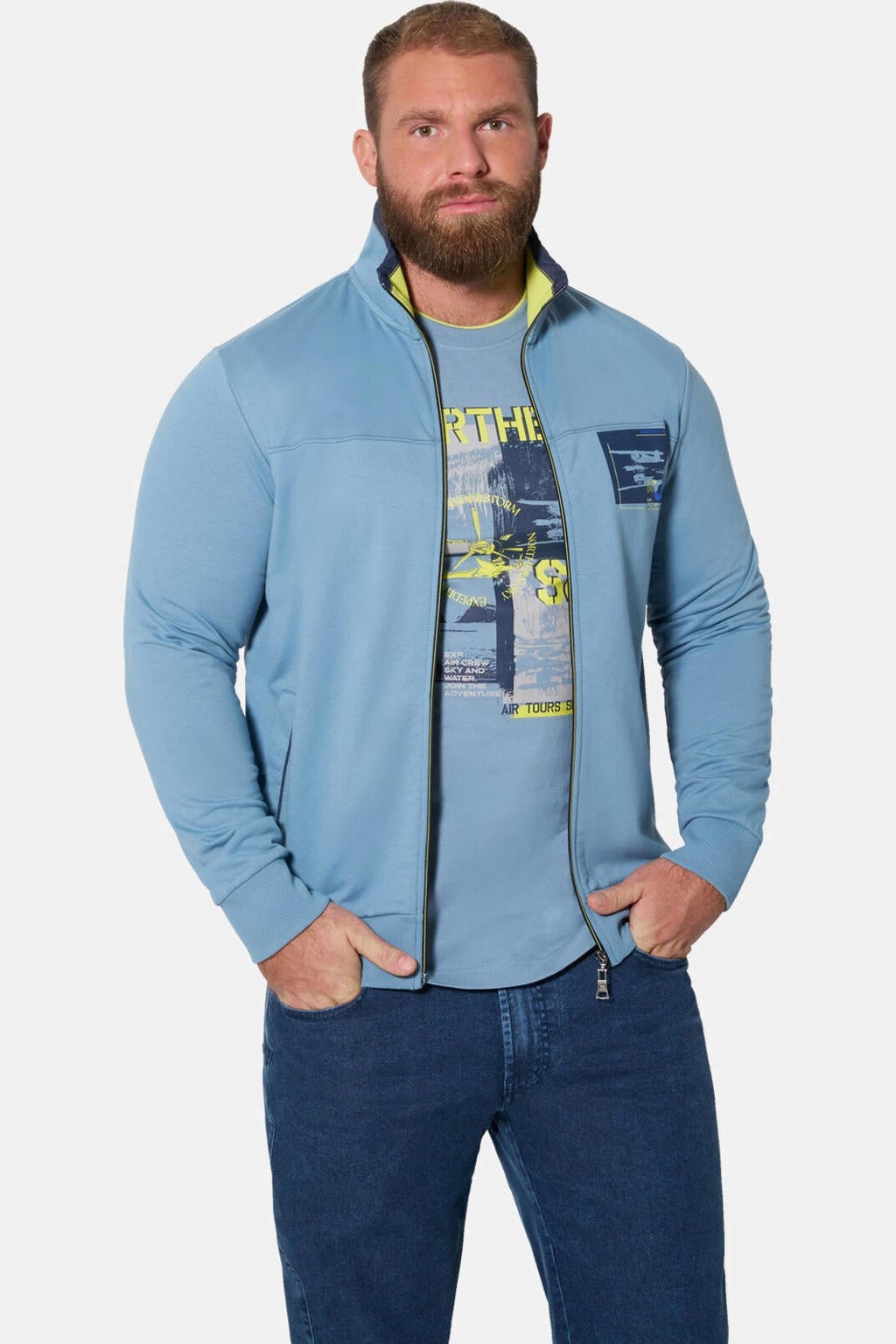 Jan Vanderstorm katoenen sweatvest +FIT Collectie Plus Size met print - blauw