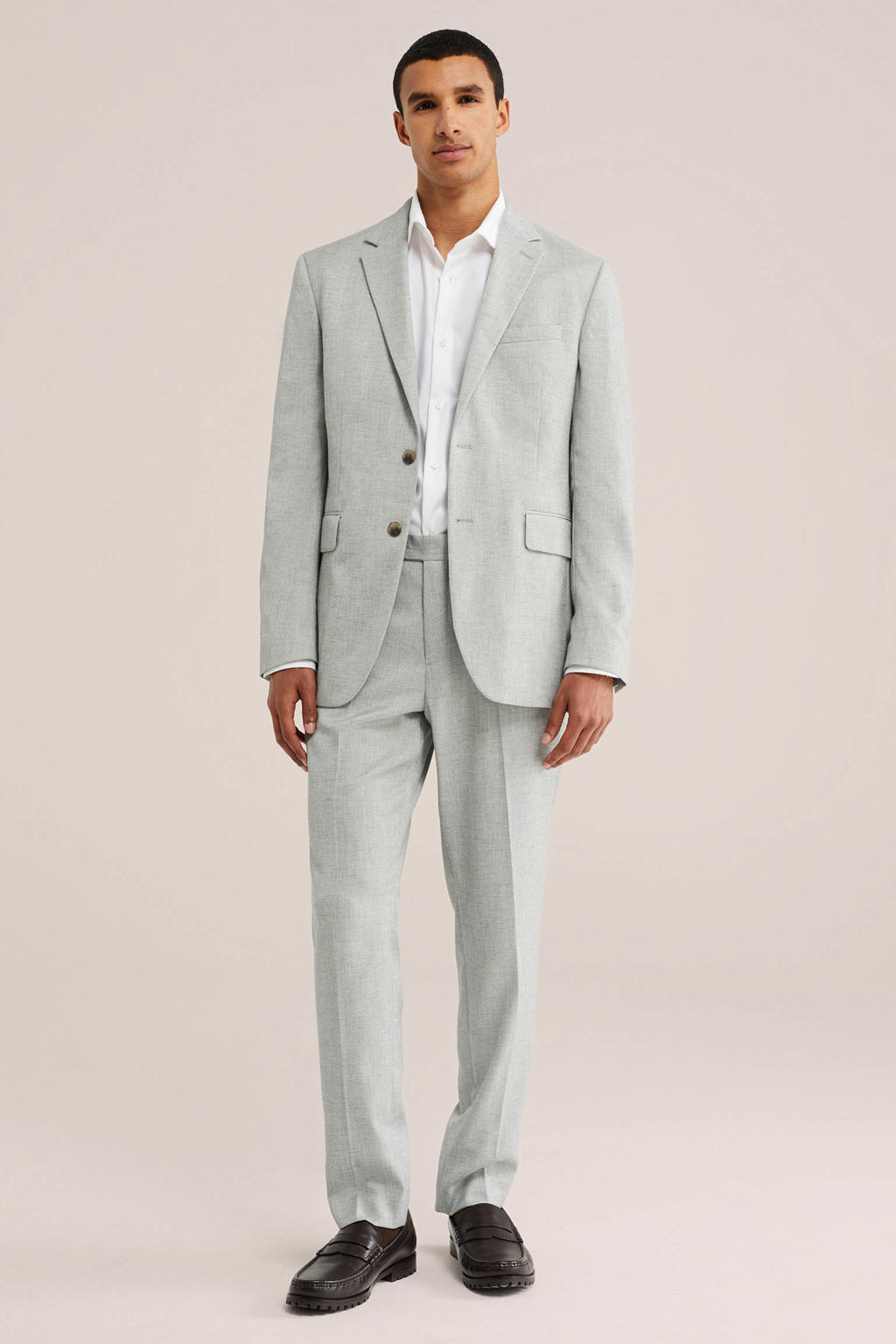 WE Fashion slim pantalon groen met textuur