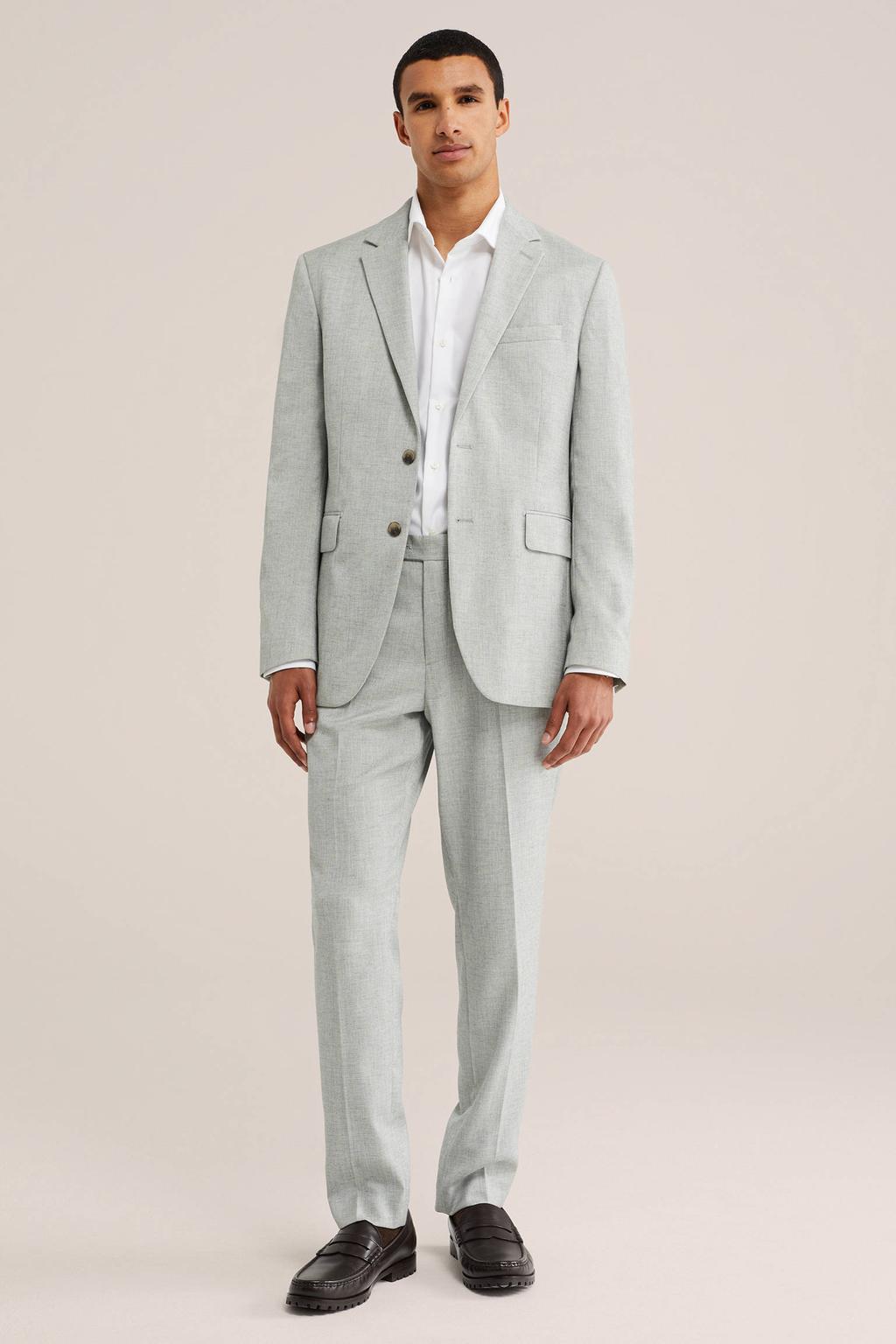 WE Fashion slim pantalon groen met textuur