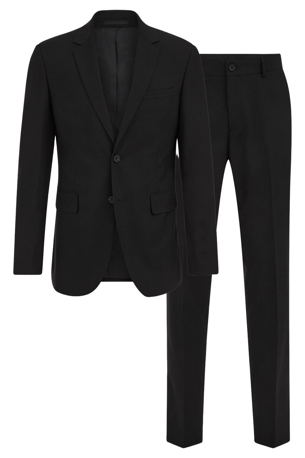 Zwarte heren WE Fashion slim fit kostuum van polyester met effen en riemlussen