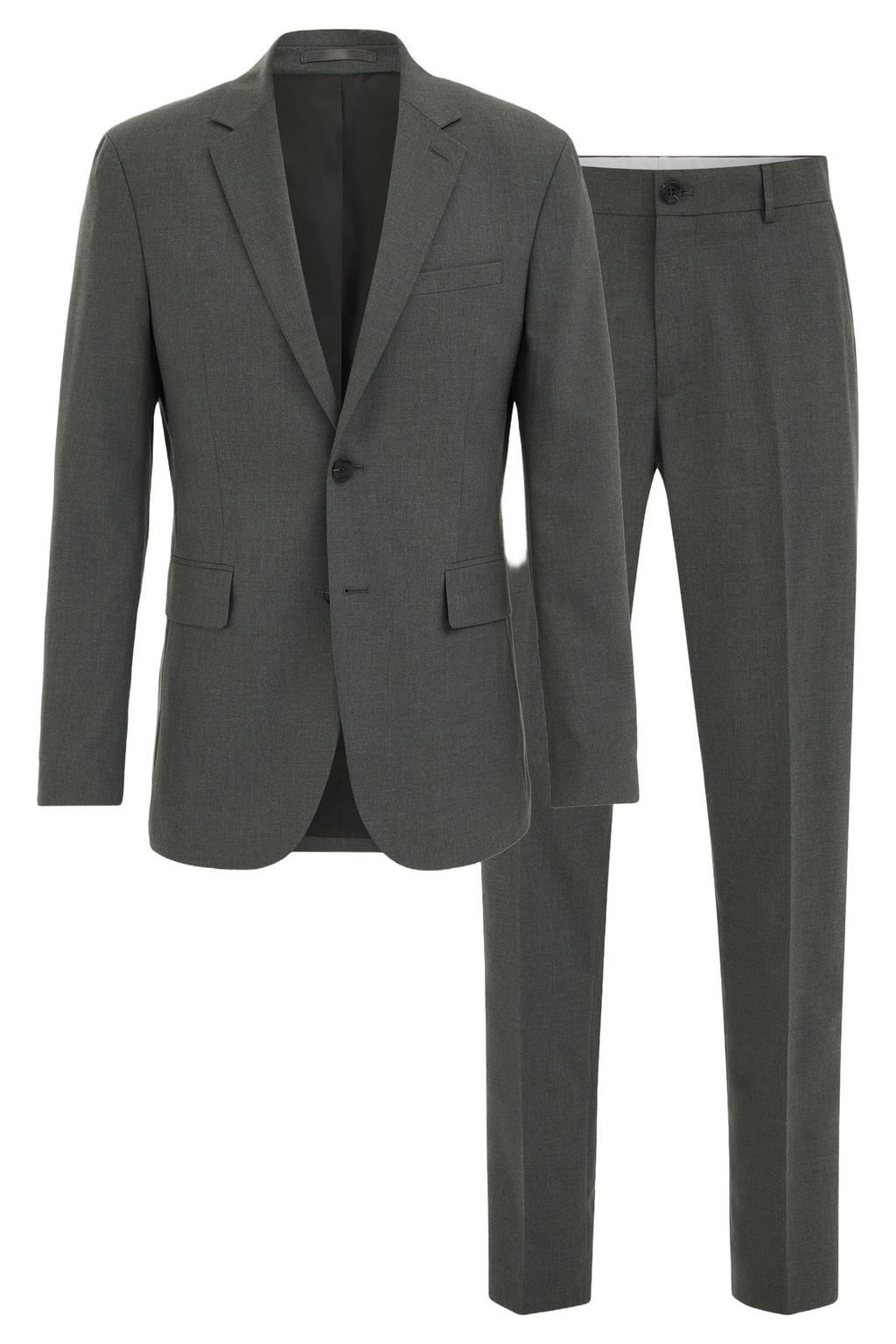Groene heren WE Fashion slim fit kostuum van polyester met effen en riemlussen