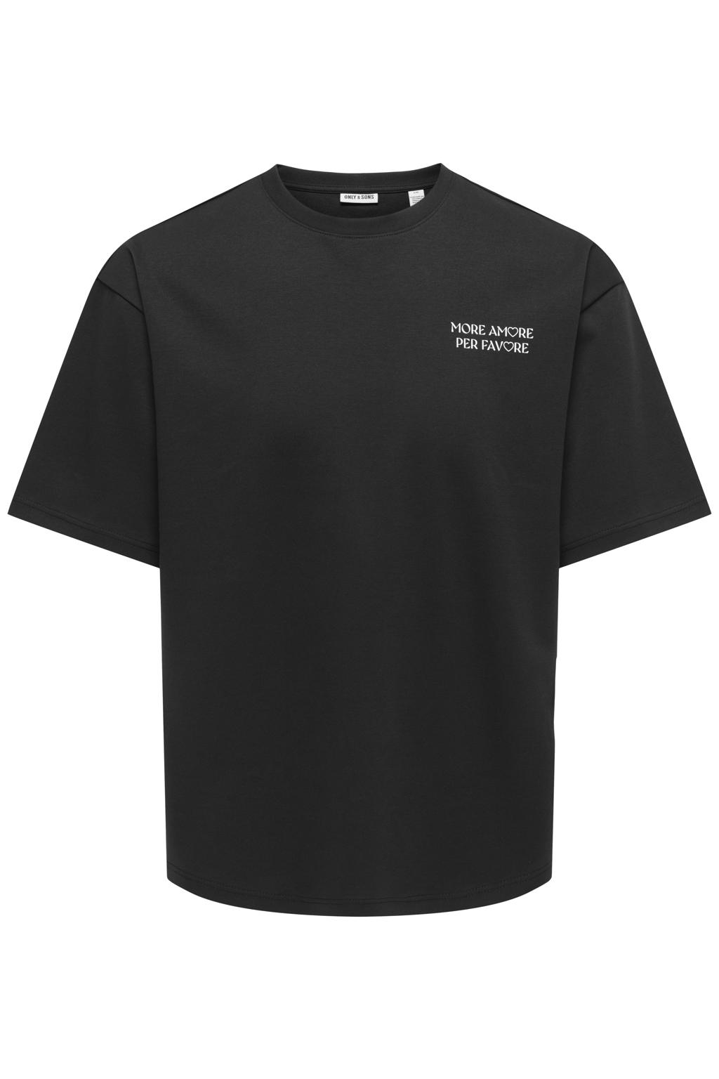 Zwarte heren ONLY & SONS oversized T-shirt van katoen met effen, korte mouwen en ronde hals