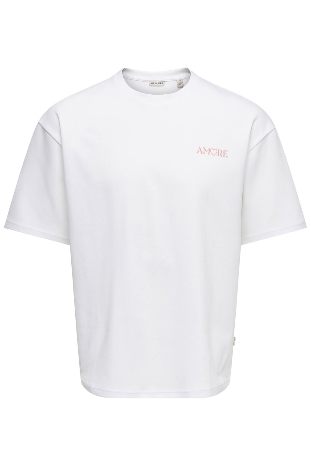 Witte heren ONLY & SONS oversized T-shirt van katoen met effen, korte mouwen en ronde hals
