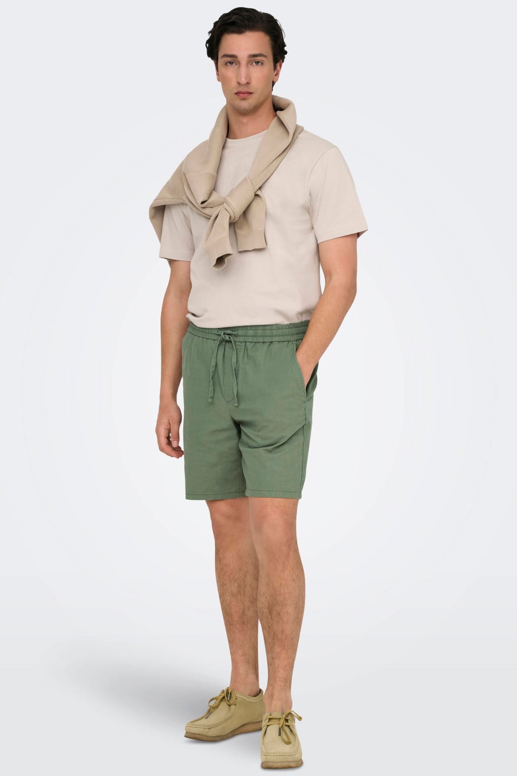 ONLY & SONS loose fit short met linnen groen