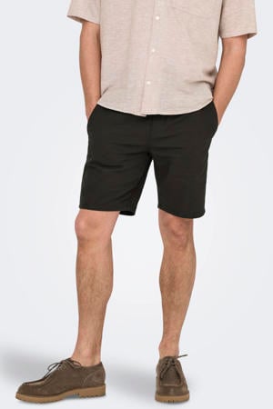 loose fit short met linnen donkerbruin