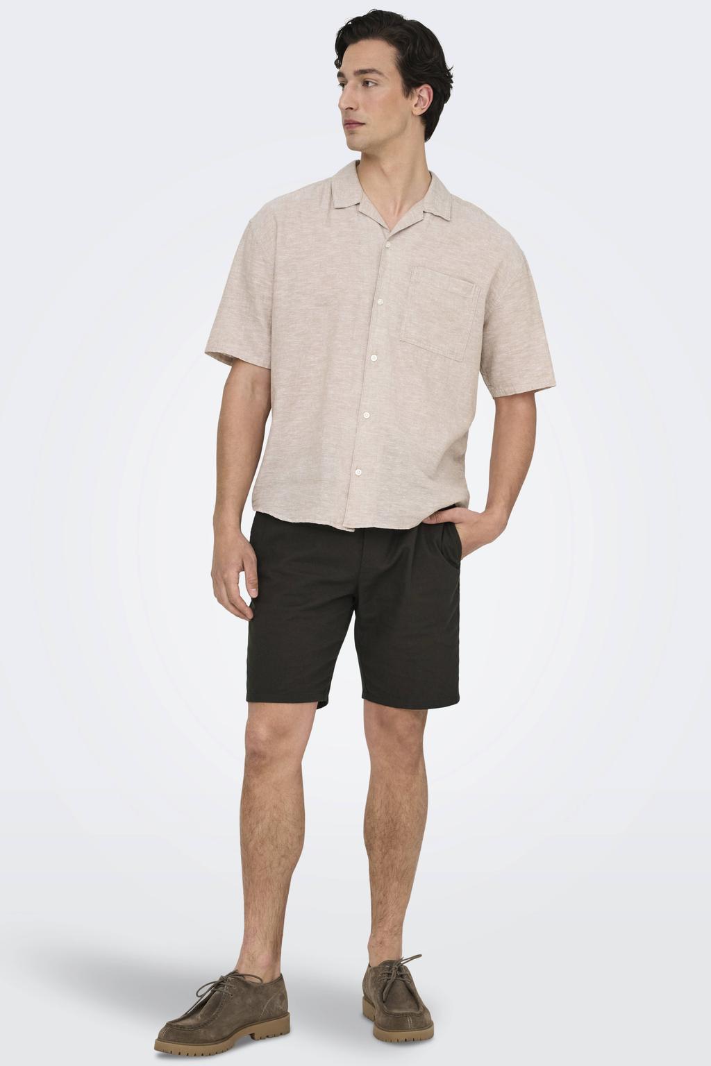 ONLY & SONS loose fit short met linnen donkerbruin